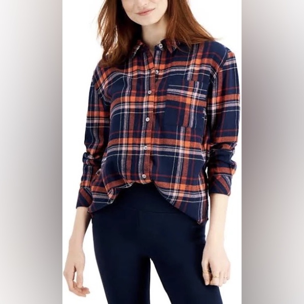 NWT STYLE CO COTTON PLAID BOYFRIEND SHIRT BLUE PLAID -  M